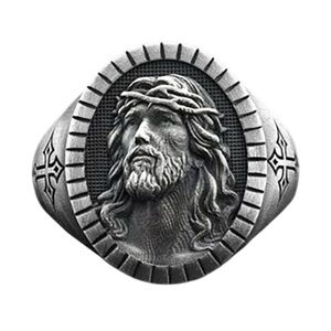 NWT Men Women Jesus 925 Silver Filled Band Ring Dark Silver Gray Various Sizes